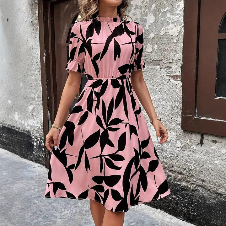 Robe midi élégante pour femmes avec motif de plantes stylé et taille élastique Levoire