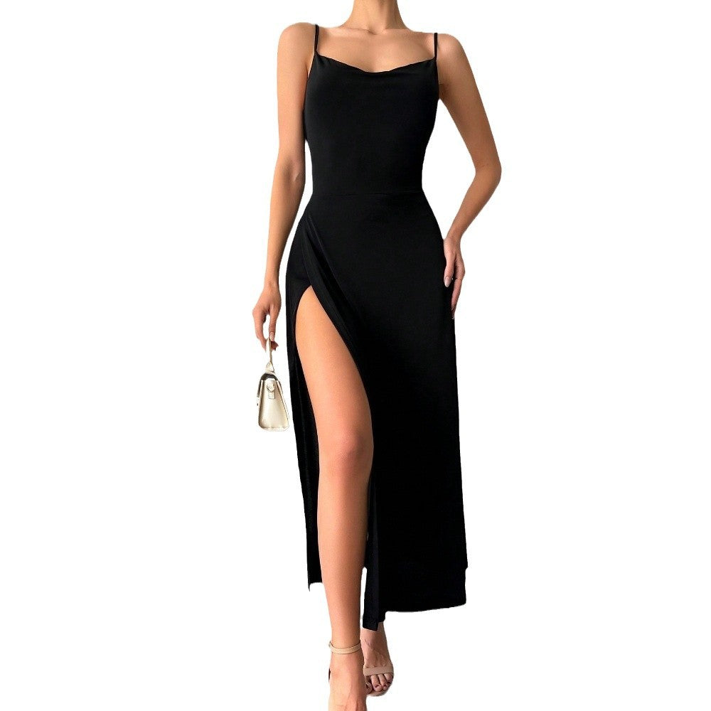 Robe maxi pour femmes avec une fente séduisante et des bretelles spaghetti élégantes Levoire