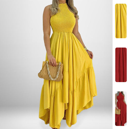 Robe maxi élégante pour femmes avec col haut et jupe fluide Levoire