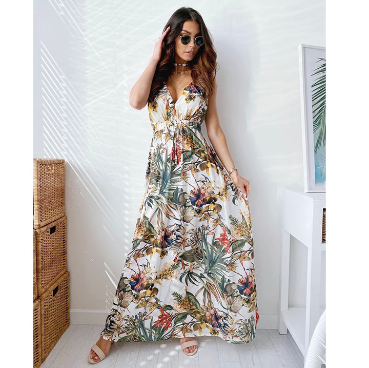 Robe maxi pour femme avec décolleté en V profond et ceinture élastique Levoire