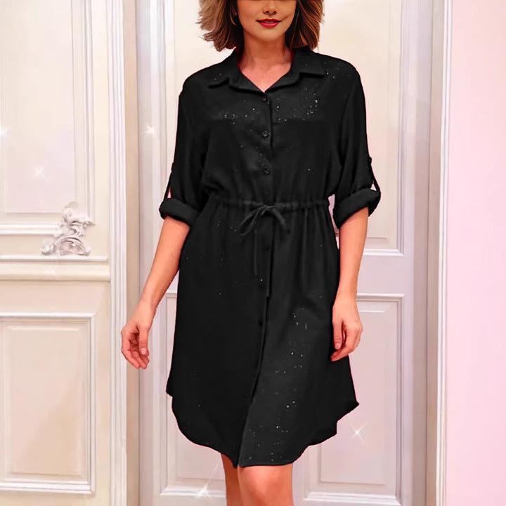 Robe chemise femme avec lacet à la taille et embellissement en strass festif Levoire