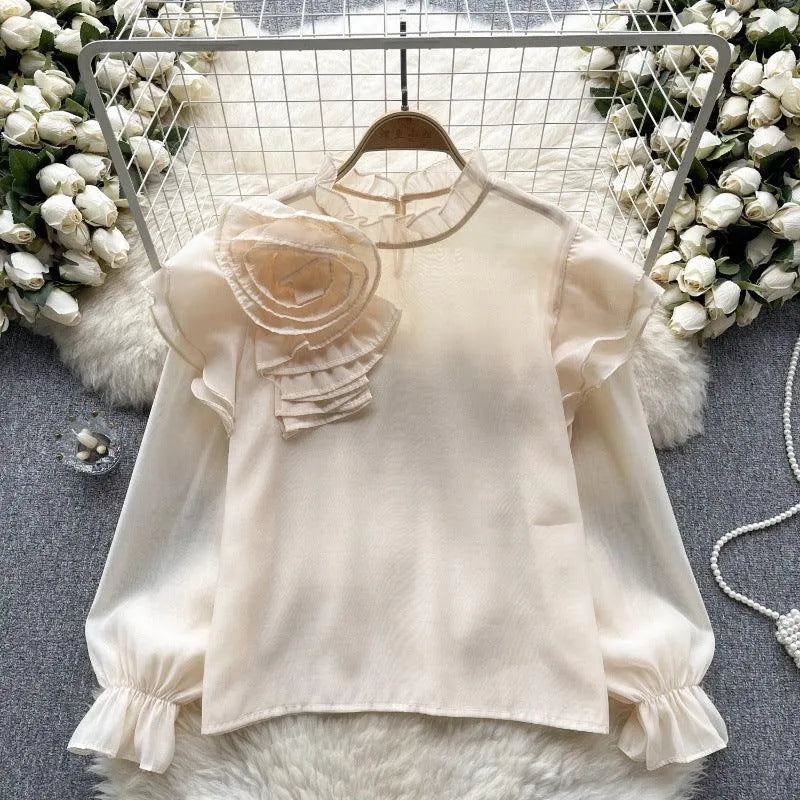 Levoire | Dolce Chiffon-blouse à manches bouffantes Abricot Taille libre