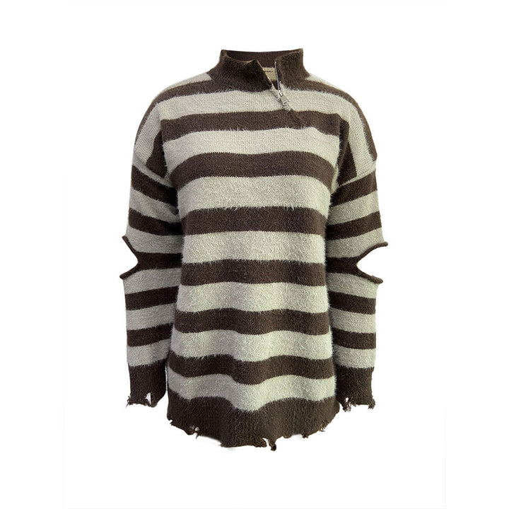 Pull en tricot surdimensionné pour femmes avec fermeture éclair et découpes latérales Levoire