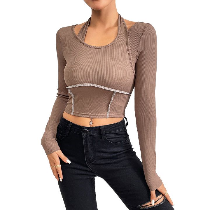 Chemise à manches longues cropped pour femmes avec un design élégant en torsion et des accents de couleur Levoire