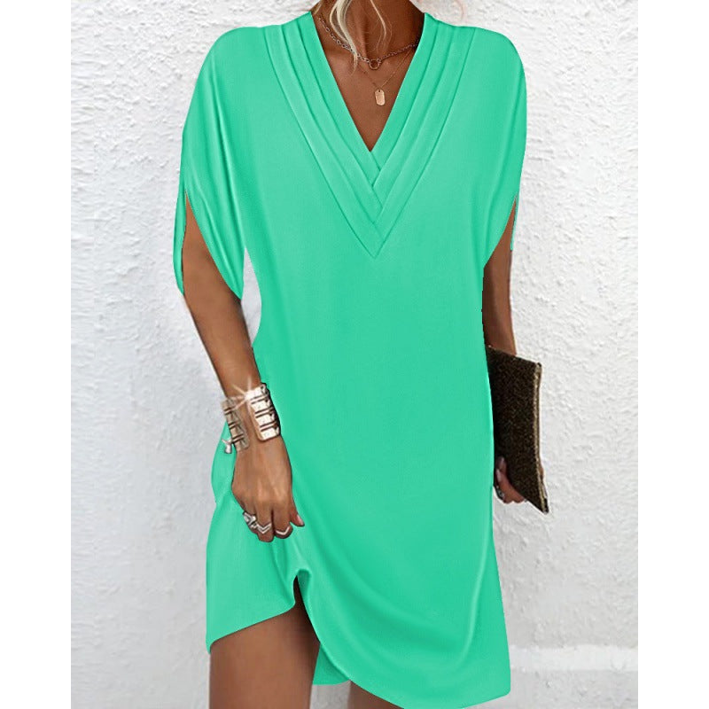 Levoire | Robe à manches chauve-souris décolleté en V Plissé Robe à manches chauve-souris Vert