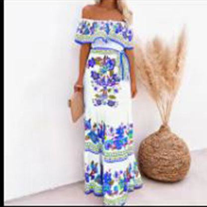 Levoire | Robe maxi fluide élégante imprimée Blanc bleu