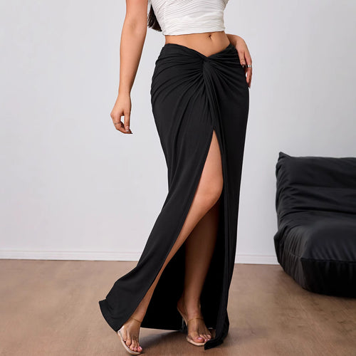 Jupe maxi élégante pour femmes avec drapés raffinés et fente haute Levoire