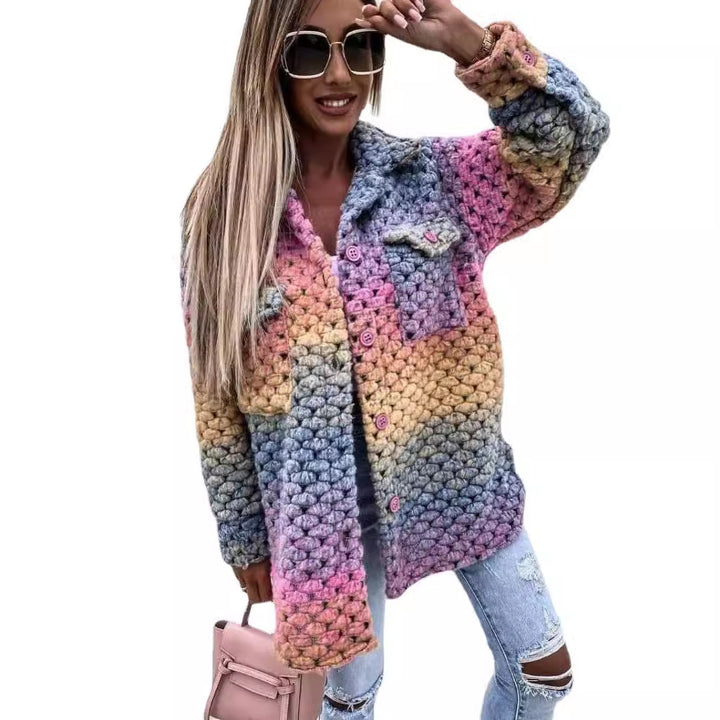 Gilet confortable pour femmes avec un dégradé joyeux et de grandes boutons Levoire