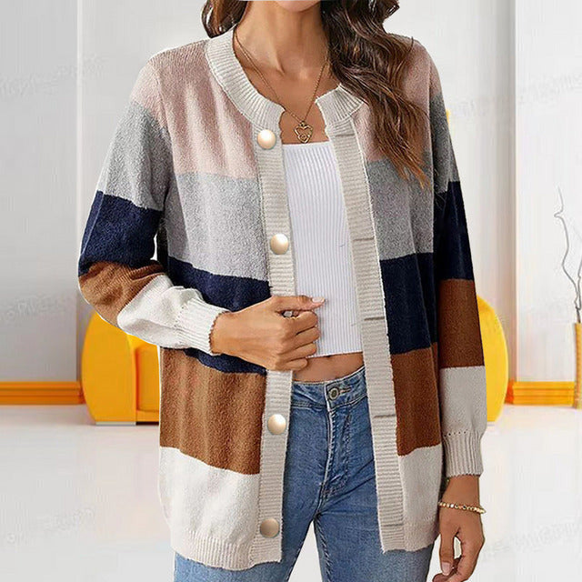 Levoire | Gilet Rayé Décontracté Pour Femmes Long Khaki