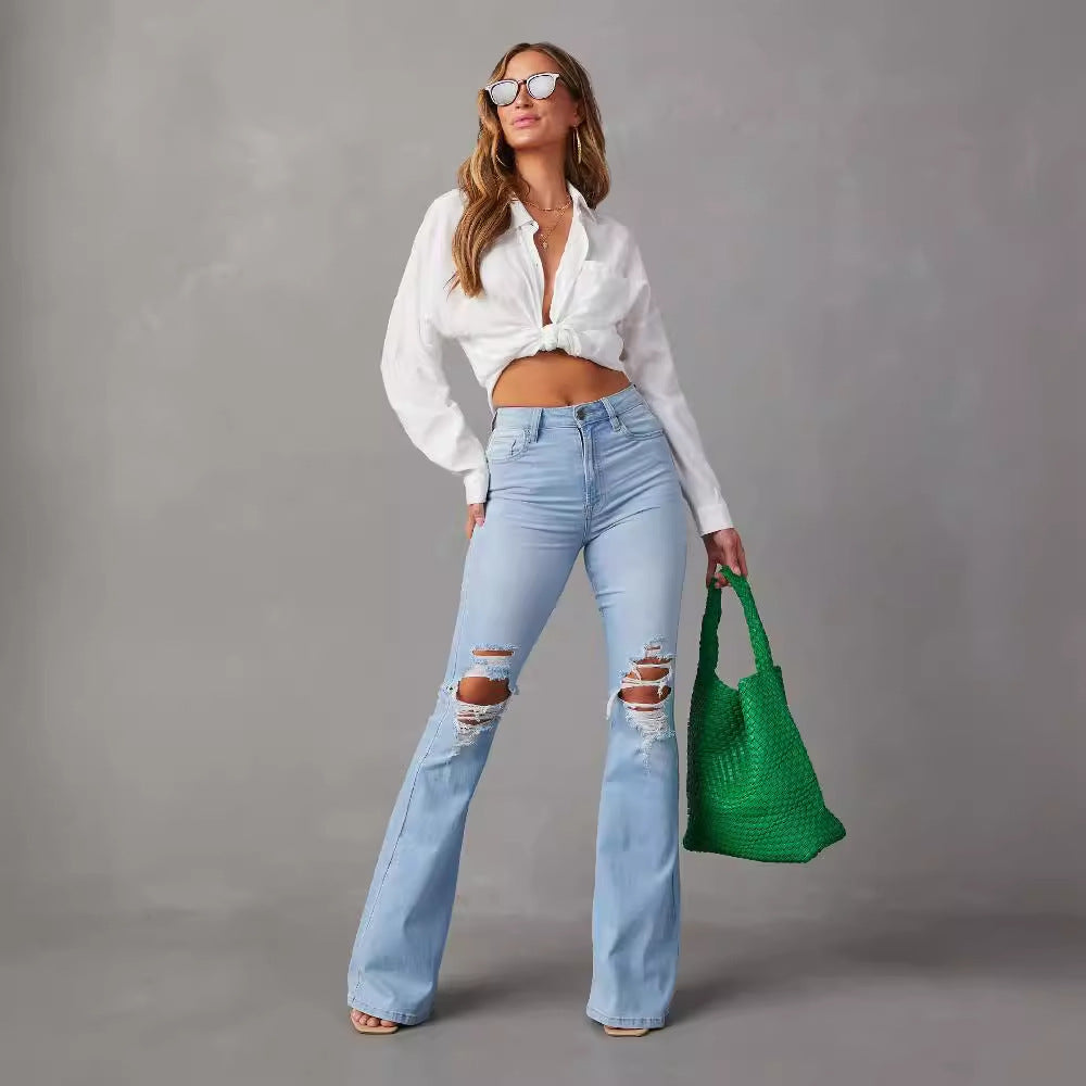 Jeans évasés pour femmes avec effet Destroyed tendance Levoire