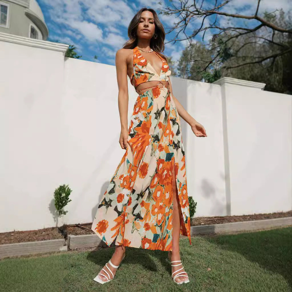 Robe maxi femme avec décolleté en V profond et fronces Levoire