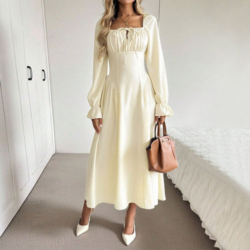 Robe maxi élégante pour femmes avec cordon sophistiqué et manches bouffantes Levoire