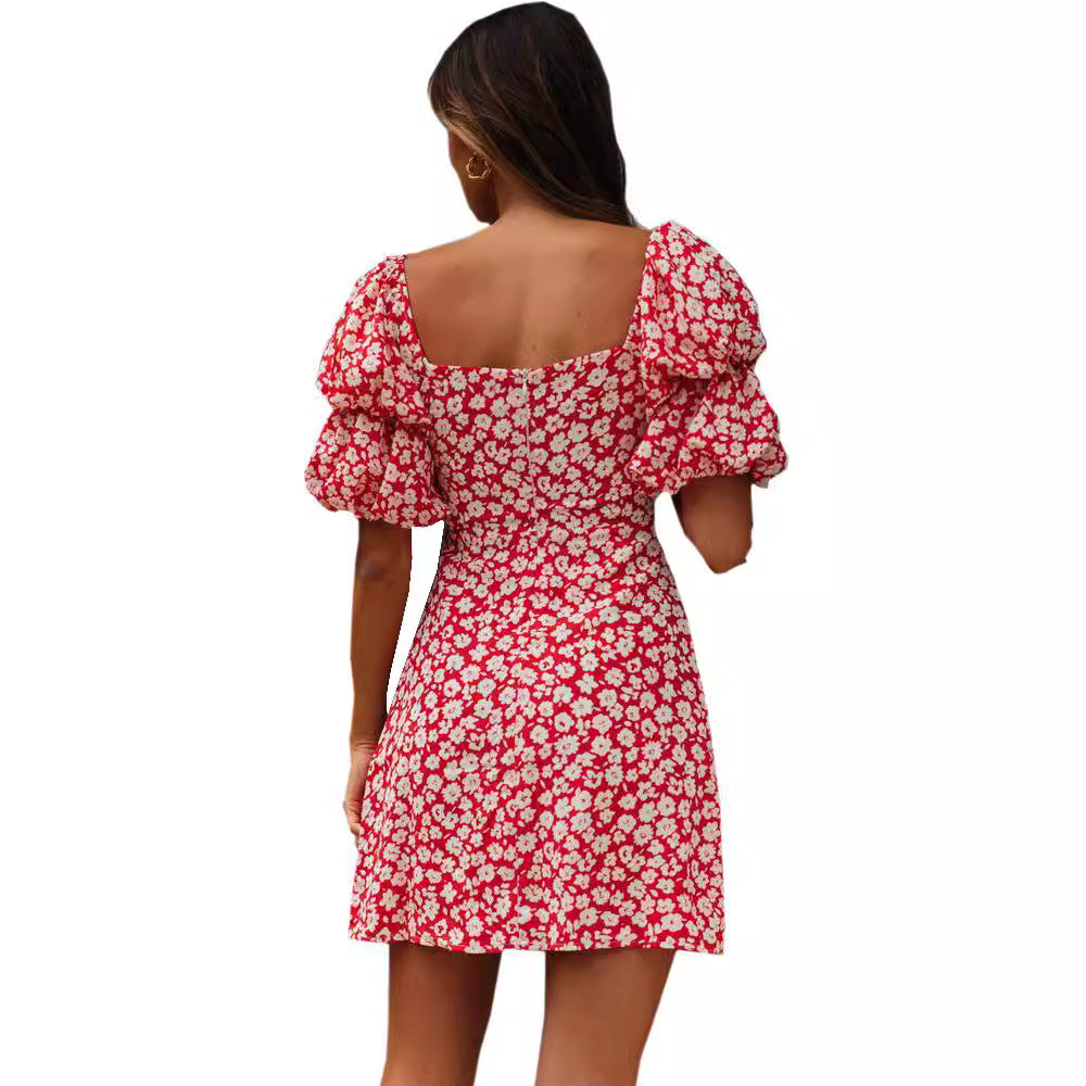Robe mini femme avec des manches bouffantes et un motif floral Levoire