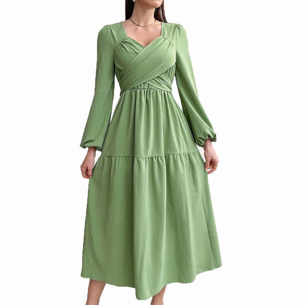 Robe midi pour femmes avec détail enveloppant et manches volumineuses Levoire