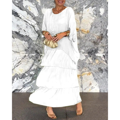 Levoire | Élégante Robe Longue à Manches Batwing et Col Ronde pour Femme Blanc