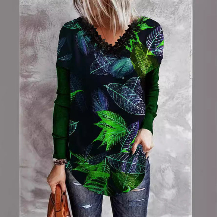 Levoire | T-shirt Raglan à Manches Longues Imprimé Élégant Col V