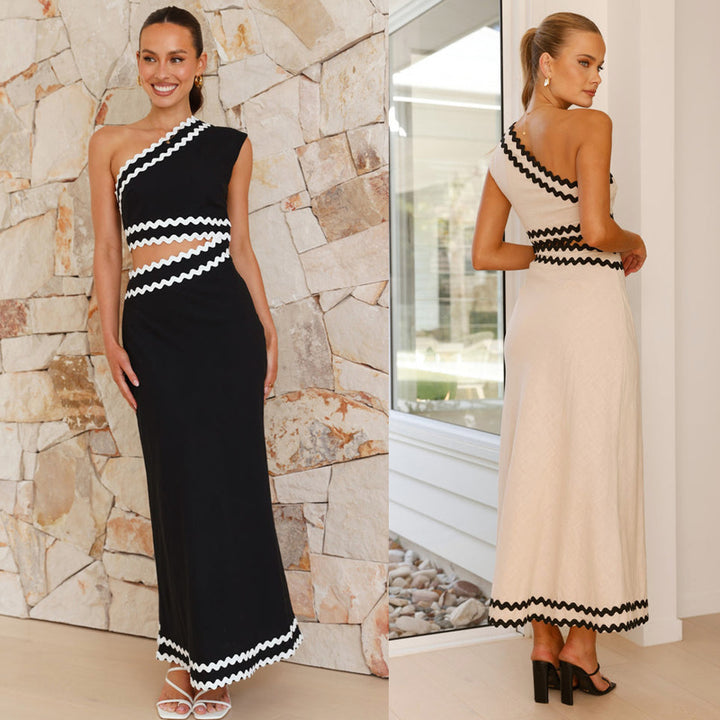 Robe midi pour femmes avec coupe asymétrique et détails en zigzag enchanteurs Levoire