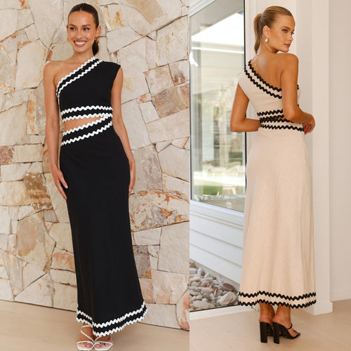 Robe midi pour femmes avec coupe asymétrique et détails en zigzag enchanteurs Levoire