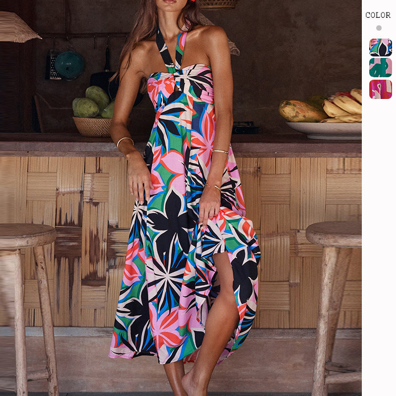 Robe maxi femme avec encolure extensible sans bretelles et imprimé floral Levoire