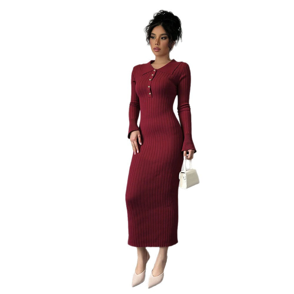 Robe maxi ajustée pour femmes avec col polo et patte de boutonnage Levoire