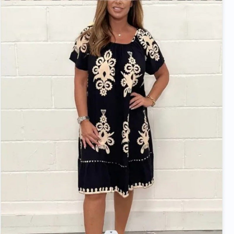 Levoire | Chic Été Fleurie Robe à Manches Courtes noir