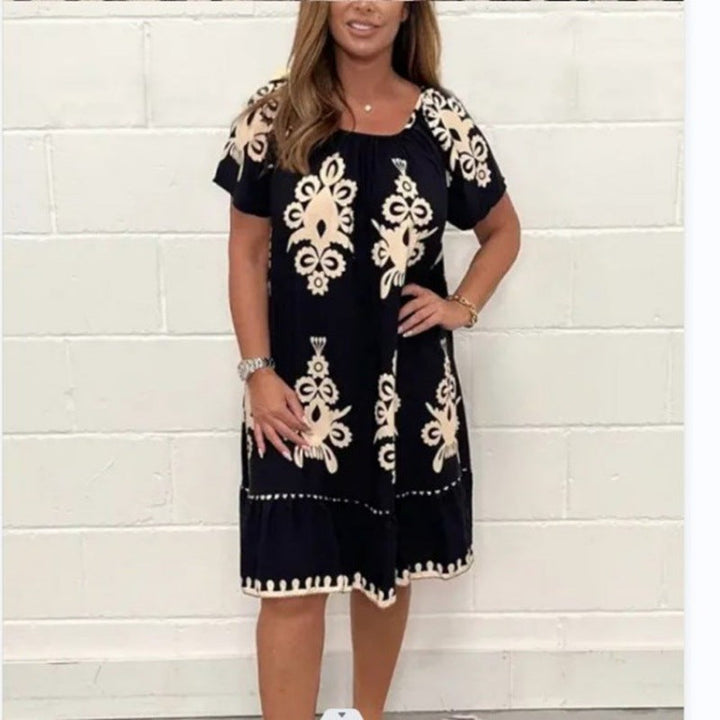 Levoire | Chic Été Fleurie Robe à Manches Courtes noir