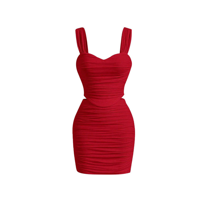 Robe mini moulante pour femme avec des détails volants et un décolleté en cœur profond Levoire