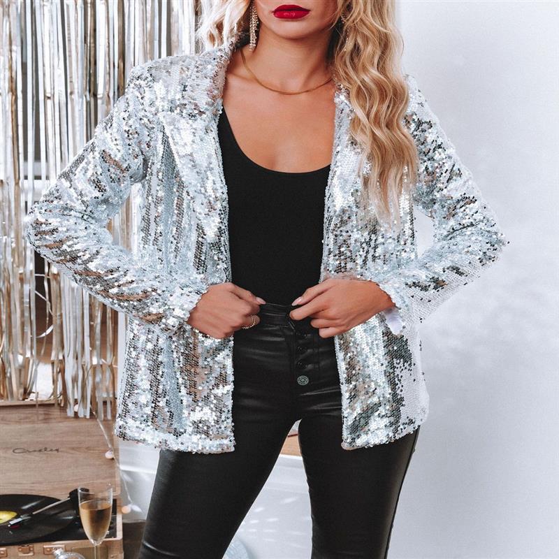 Levoire | Élégamment robe à col en sequins Argent