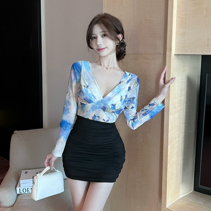 Levoire | Robe bodycon imprimé coloré à blocs de couleurs Bleu