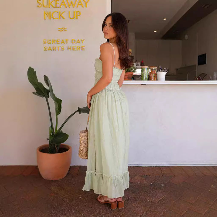 Robe Maxi à Bretelles pour Femmes avec Détails de Laçage Réglables Levoire