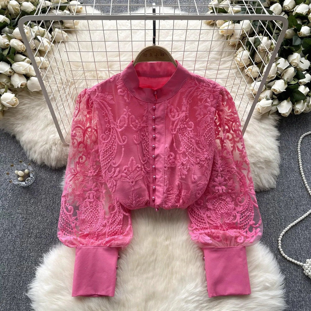 Levoire | Vintage blouse française à manches bouffantes Rosenrot Taille libre