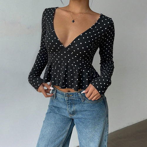 Chemisier femme avec coupe peplum et motif à pois Levoire
