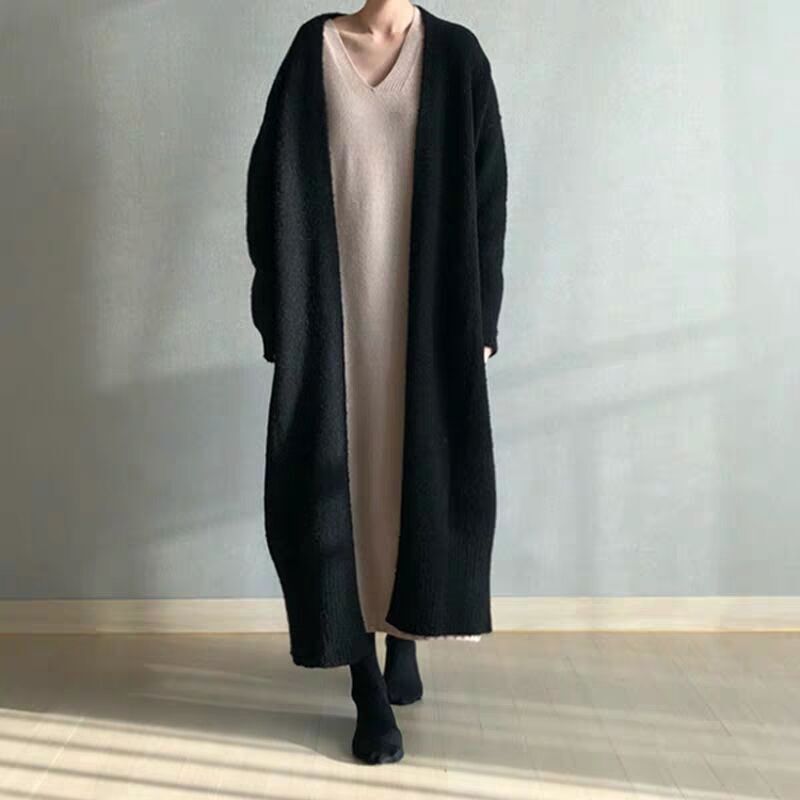 Levoire | Élégant Et Confortable Long Manteau Noir Une taille