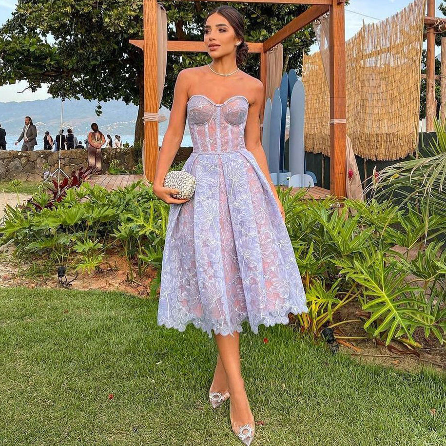 Levoire | Belle Robe Midi Avec Corset Bleu