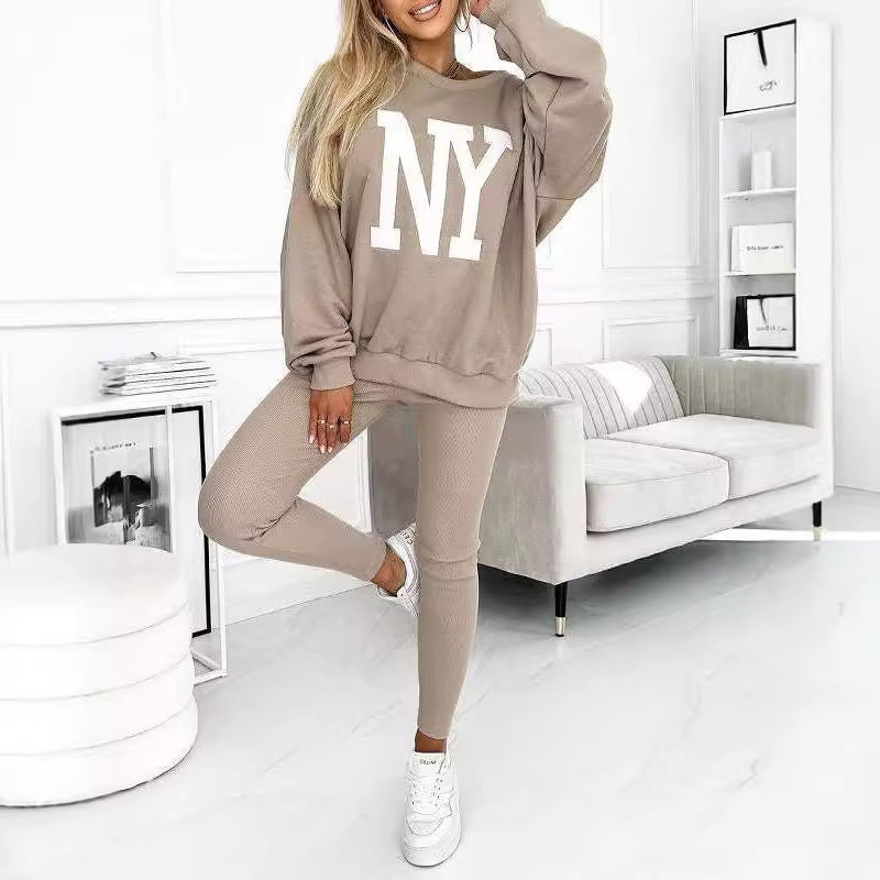 Pull décontracté surdimensionné pour femmes avec logo floral et leggings assortis Levoire