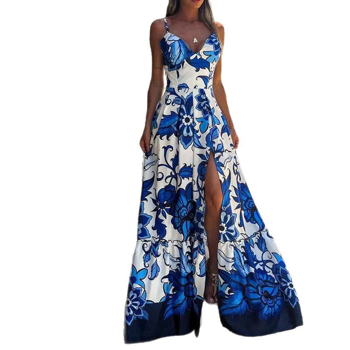 Robe maxi femme avec décolleté en V profond et motif floral Levoire