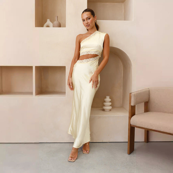 Robe de soirée élégante pour femme avec un design asymétrique et des détails en dentelle de luxe Levoire