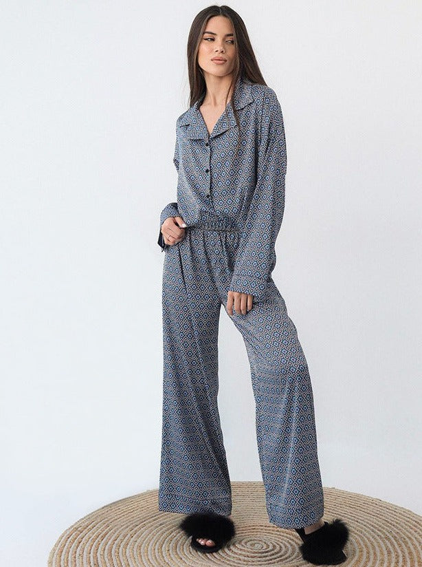 Levoire | Chemise De Nuit Imprimée Avec Col Manches Longues Haut Et Pantalon L