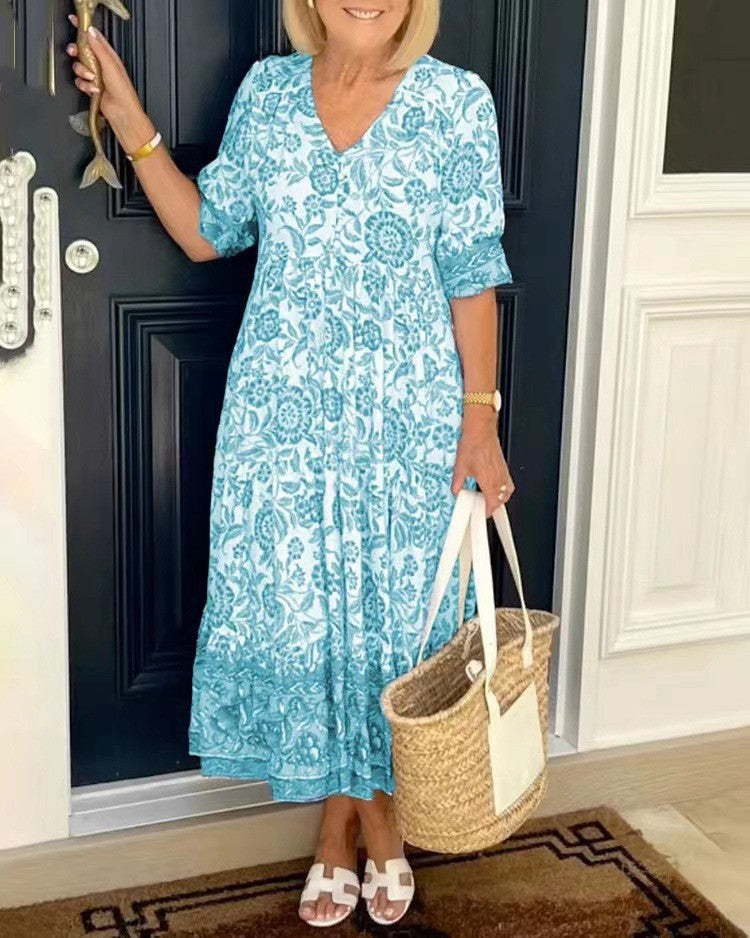 Levoire | Robe à motif noué Imprimé fleuri Bleu ciel