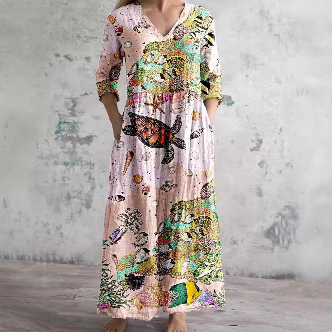 Levoire | Chic Print V-décolleté Robe Midi A3