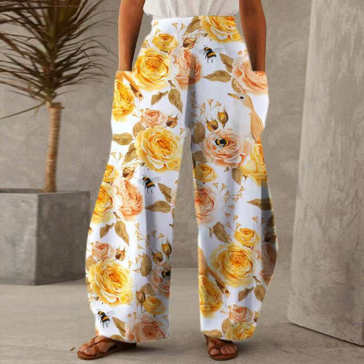 Pantalons fleuris amples pour femmes avec poches et taille élastique Levoire