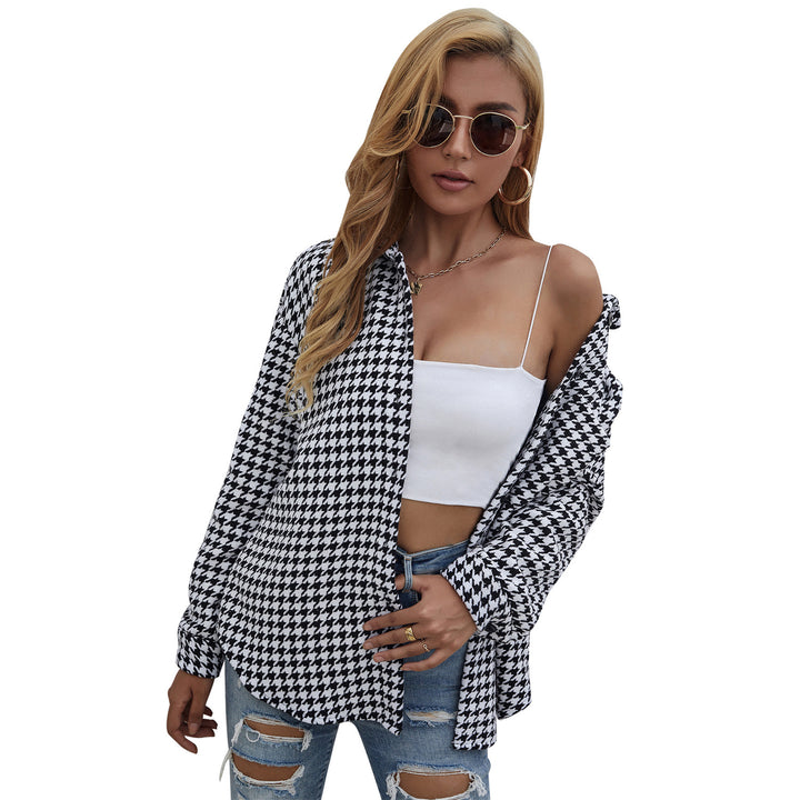 Chemise d'automne décontractée pour femmes dans un motif pied-de-poule tendance avec coupe décontractée Levoire