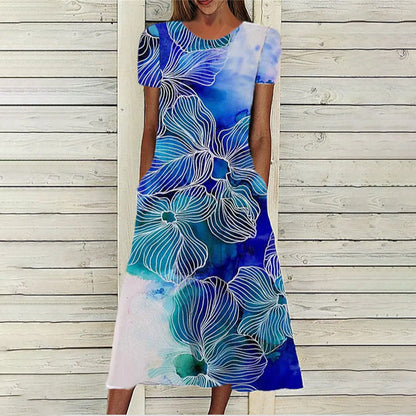 Levoire | Pratique Robe T-shirt Imprimée Col Rond avec Poche 2#