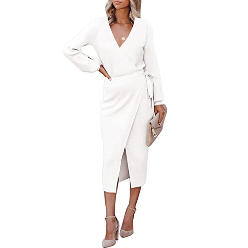 Levoire | Ylväs V-col en tricot robe longue Blanc