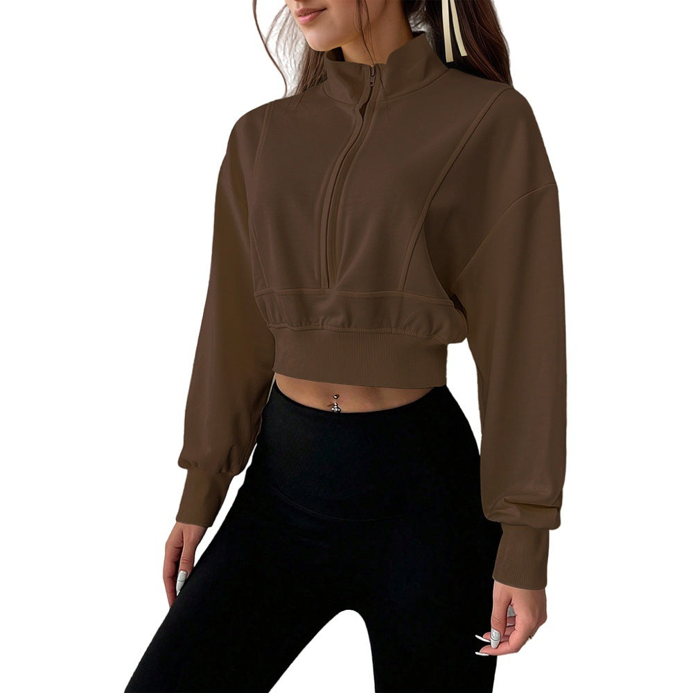 Sweatshirt court pour femmes avec fermeture éclair haute et en matériau doux Levoire