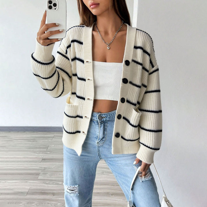 Gilet femme à manches longues avec des détails de rayures classiques Levoire