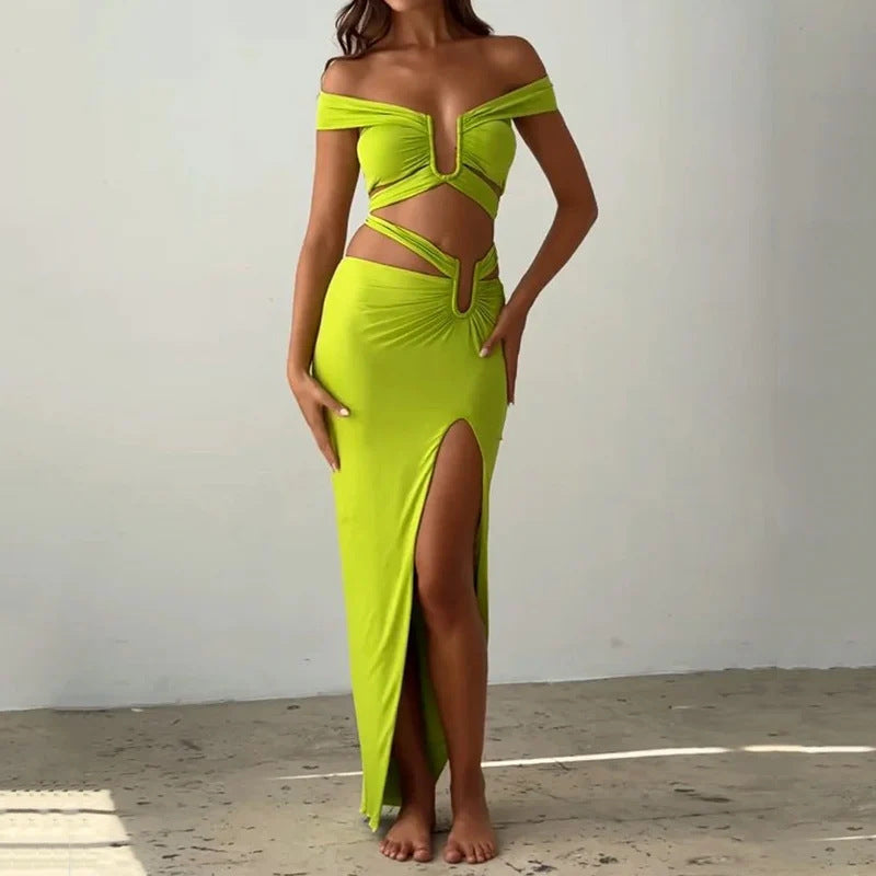 Levoire | Ensemble deux pièces avec une longue jupe Jaune Vert