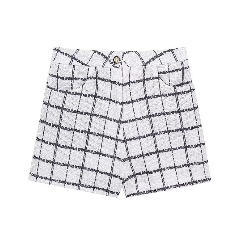 Levoire | Ensemble de Blazer à Carreaux Élégant et Jupe Mini Shorts à motifs A3