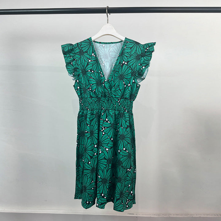 Robe Florale Élégante pour Femmes avec Ourlet Ample et Volants Levoire