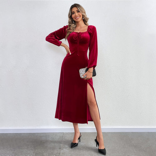 Robe maxi pour femmes avec drapés élégants et fente haute Levoire
